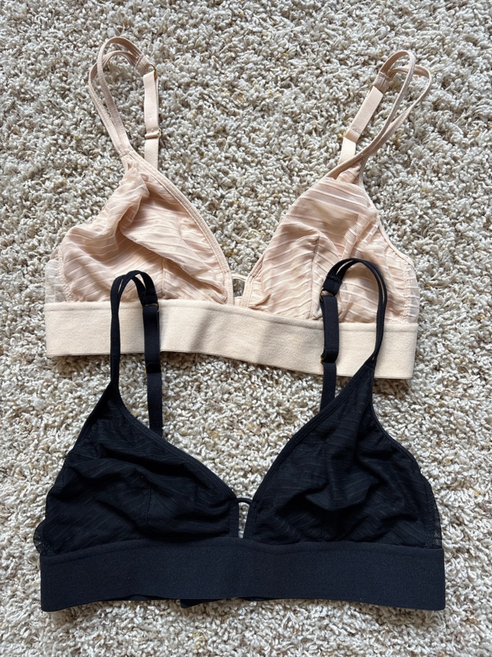 Lively The Stripe Mesh Bralette Size L Bundle of 2 Nude Black